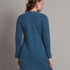 Women's Teal Blue Knitted Jumper Dress with Floral Appliqué – Winter Wear