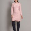 Women's Pink Knitted Sweater Dress with Floral Appliqué & Scallop Hem – Winter Jumper