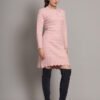 Women's Pink Knitted Sweater Dress with Floral Appliqué & Scallop Hem – Winter Jumper