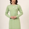 Women's green knitted sweater dress with floral appliqué and scalloped hem – winter jumper