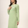 Women's Green Knitted Sweater Dress with Floral Appliqué & Scallop Hem – Winter Jumper