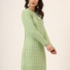 Women's Green Knitted Sweater Dress with Floral Appliqué & Scallop Hem – Winter Jumper