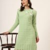 Women's Green Knitted Sweater Dress with Floral Appliqué & Scallop Hem – Winter Jumper