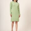 Women's Green Knitted Sweater Dress with Floral Appliqué & Scallop Hem – Winter Jumper