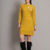 Women's Mustard Knitted Sweater Dress with Floral Appliqué & Scallop Hem – Winter Jumper