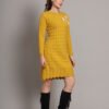 Women's Mustard Knitted Sweater Dress with Floral Appliqué & Scallop Hem – Winter Jumper