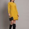 Women's mustard knitted sweater dress with floral appliqué and scalloped hem – winter jumper