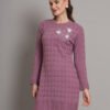Women's Mauve Purple Winter Knitted Jumper Dress with Long Sleeves, Scalloped Hem & Floral Appliqué