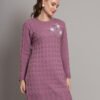 Women's Mauve Purple Winter Knitted Jumper Dress with Long Sleeves, Scalloped Hem & Floral Appliqué