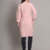Women's Light Peach Winter Knitted Jumper Dress with High Neck & Balloon Sleeves