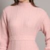 Women's Light Peach Winter Knitted Jumper Dress with High Neck & Balloon Sleeves