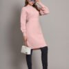 Women's Light Peach Winter Knitted Jumper Dress with High Neck & Balloon Sleeves