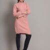 Women's Pink Cable-Knit Winter Jumper Dress with High Neck & Balloon Sleeves
