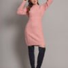 Women's Pink Cable-Knit Winter Jumper Dress with High Neck & Balloon Sleeves