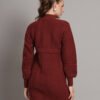 Wine Cable-Knit Winter Jumper Dress with High Neck & Balloon Sleeves – Elegant Warm Knitwear