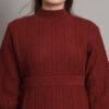 Wine Cable-Knit Winter Jumper Dress with High Neck & Balloon Sleeves – Elegant Warm Knitwear