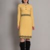 Women’s mustard yellow ribbed knit winter jumper dress with embroidered waist and hem Women’s mustard yellow ribbed knit winter jumper dress with embroidered waist and hem