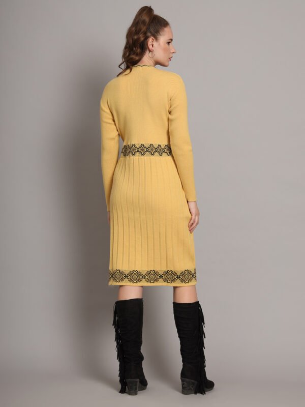 J3_GOLD_01_2 Women’s Mustard Yellow Ribbed Knit Winter Jumper Dress with Embroidered Details