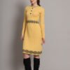 J3_GOLD_01_3 Women’s Mustard Yellow Ribbed Knit Winter Jumper Dress with Embroidered Details