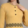 J3_GOLD_01_5 Women’s Mustard Yellow Ribbed Knit Winter Jumper Dress with Embroidered Details