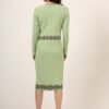 Women’s Pista Green Ribbed Knit Winter Jumper Dress with Embroidered Waist & Hemline