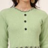 Women’s Pista Green Ribbed Knit Winter Jumper Dress with Embroidered Waist & Hemline