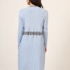Women’s Sky Blue Ribbed Knit Winter Jumper Dress with Embroidered Waist & Hemline