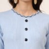 Women’s Sky Blue Ribbed Knit Winter Jumper Dress with Embroidered Waist & Hemline
