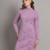 Lilac Embroidered Maple Leaf Knit Jumper Dress for Women – Winter Collection