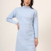 Lilac women’s knit jumper dress with embroidered maple leaf design, long sleeves, and waist tie – winter fashion