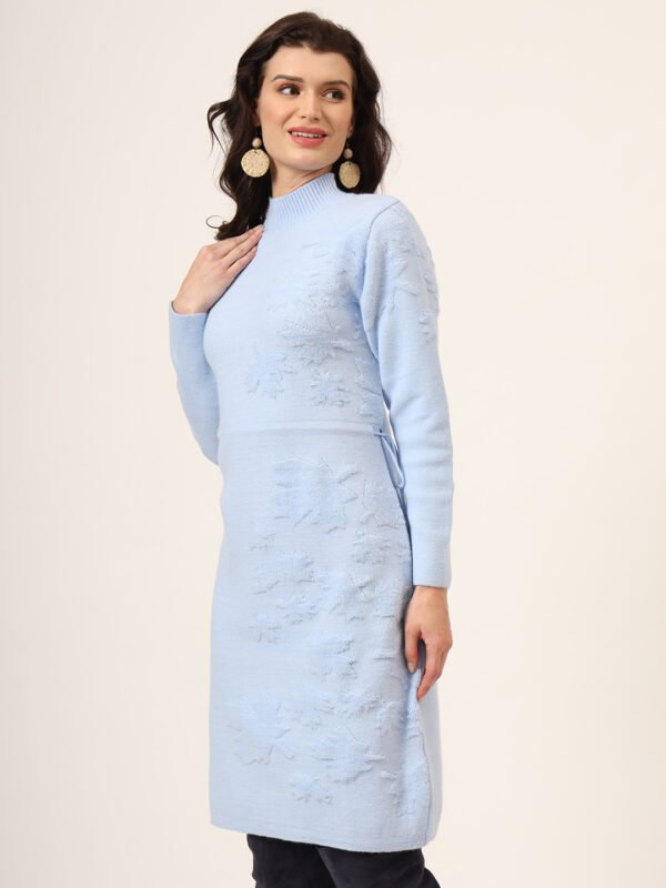Sky Blue Textured Knit Jumper Dress for Women – Winter Collection