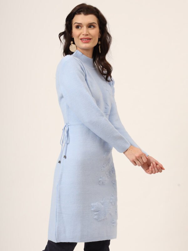 Sky Blue Textured Knit Jumper Dress for Women – Winter Collection