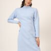 Lilac women’s knit jumper dress with embroidered maple leaf design, long sleeves, and waist tie – winter fashion
