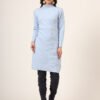 Sky Blue Textured Knit Jumper Dress for Women – Winter Collection