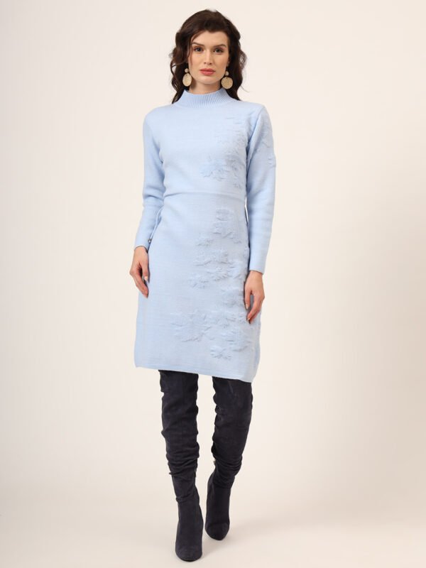 Sky Blue Textured Knit Jumper Dress for Women – Winter Collection