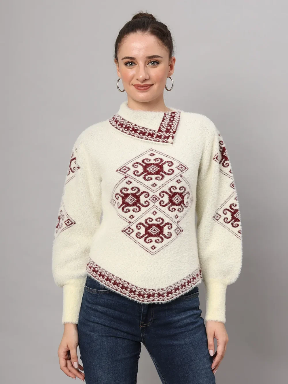 Ballon Sleeves With Stylish cough Knitted Woollen Top & Sweater
