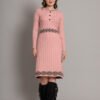 Women’s peach ribbed knit winter jumper dress with embroidered waist and hemline