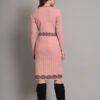 Women’s Peach Ribbed Knit Winter Jumper Dress with Embroidered Waist & Hemline