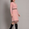 Women’s Peach Ribbed Knit Winter Jumper Dress with Embroidered Waist & Hemline