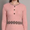 Women’s Peach Ribbed Knit Winter Jumper Dress with Embroidered Waist & Hemline
