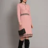 Women’s peach ribbed knit winter jumper dress with embroidered waist and hemline Women’s peach ribbed knit winter jumper dress with embroidered waist and hemline