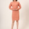 Women's Peach Cable-Knit Winter Jumper Dress with High Neck & Balloon Sleeves