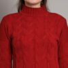 Women’s Maroon Cable Knit High Neck Mid-Length Winter Top with Front Pockets
