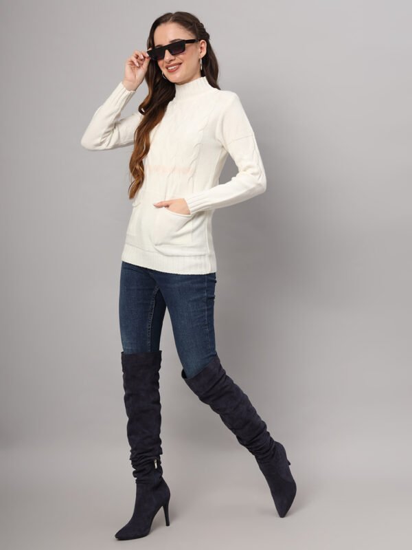 Women's Off-White Cable Knit Mid-Length Winter Top