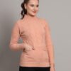 Women's Peach Cable Knit Mid-Length Winter Top with High Neck & Front Pocket