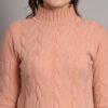 Women's Peach Cable Knit Mid-Length Winter Top with High Neck & Front Pocket