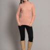 Women's Peach Cable Knit Mid-Length Winter Top with High Neck & Front Pocket