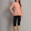 Women's Peach Cable Knit Mid-Length Winter Top with High Neck and Front Pocket