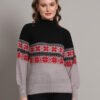 Women's Black & Grey Fair Isle Pattern Mid-Length Winter Top with High Neck