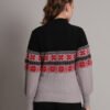 Women's Black & Grey Fair Isle Pattern Mid-Length Winter Top with High Neck